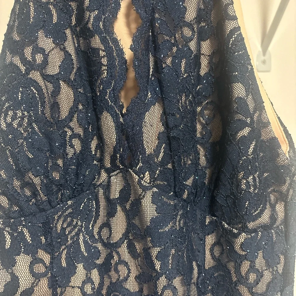 Elegant Navy Lace Halter Dress - Picture 4 of 5